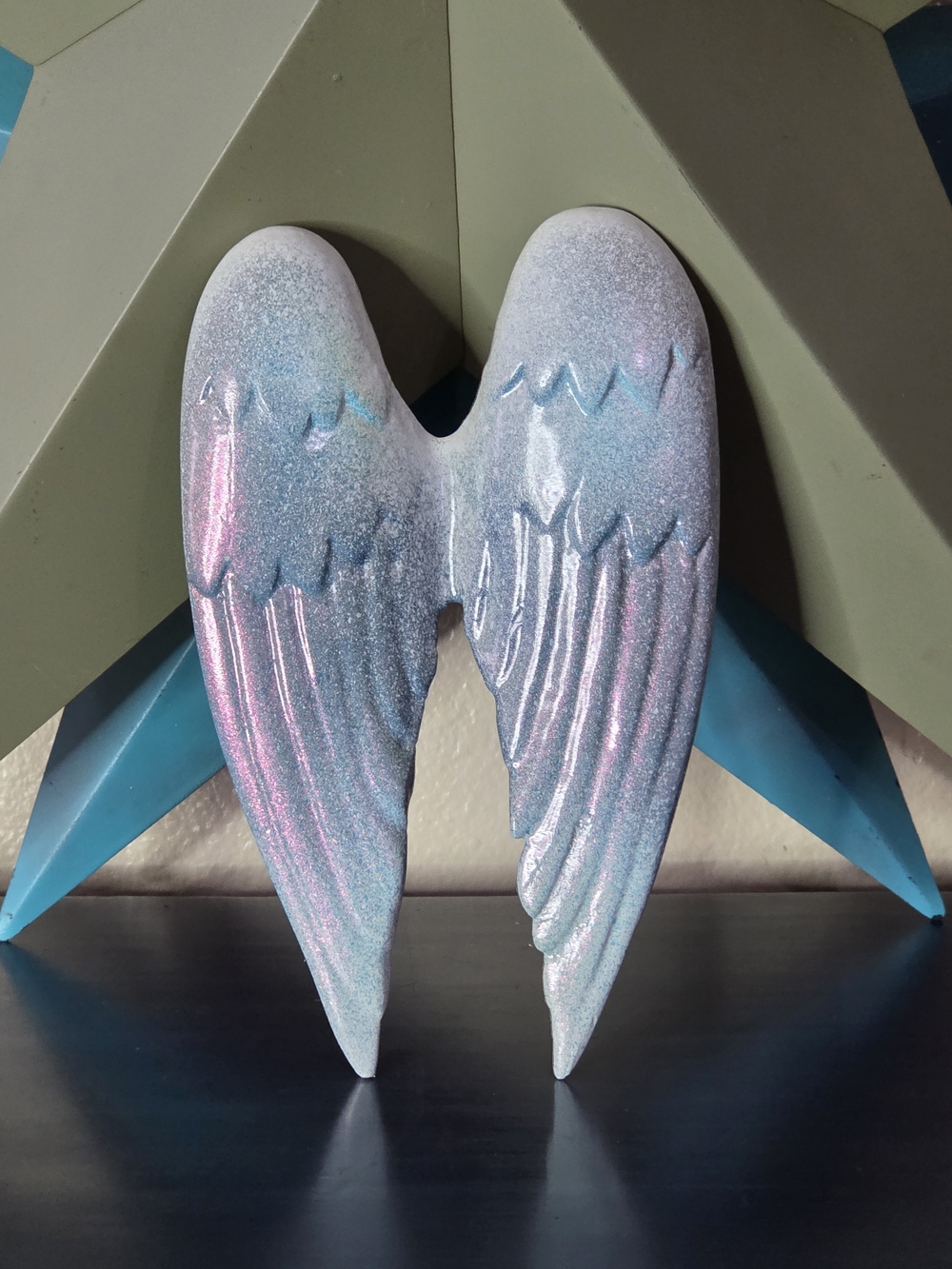 Handcrafted Iridescent Angel Wings Wall Art - White, Pink & Blue